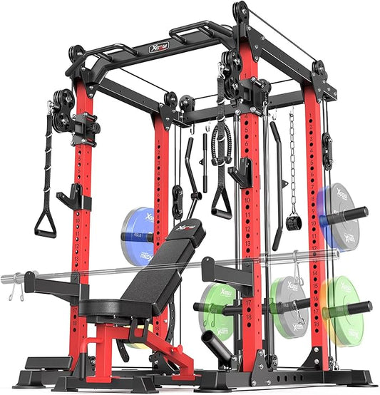 Power Cage,1600lbs Multi-Function Power Rack with Adjustable Cable Crossover System and More Training Attachment, Weight Cage for Home Gym