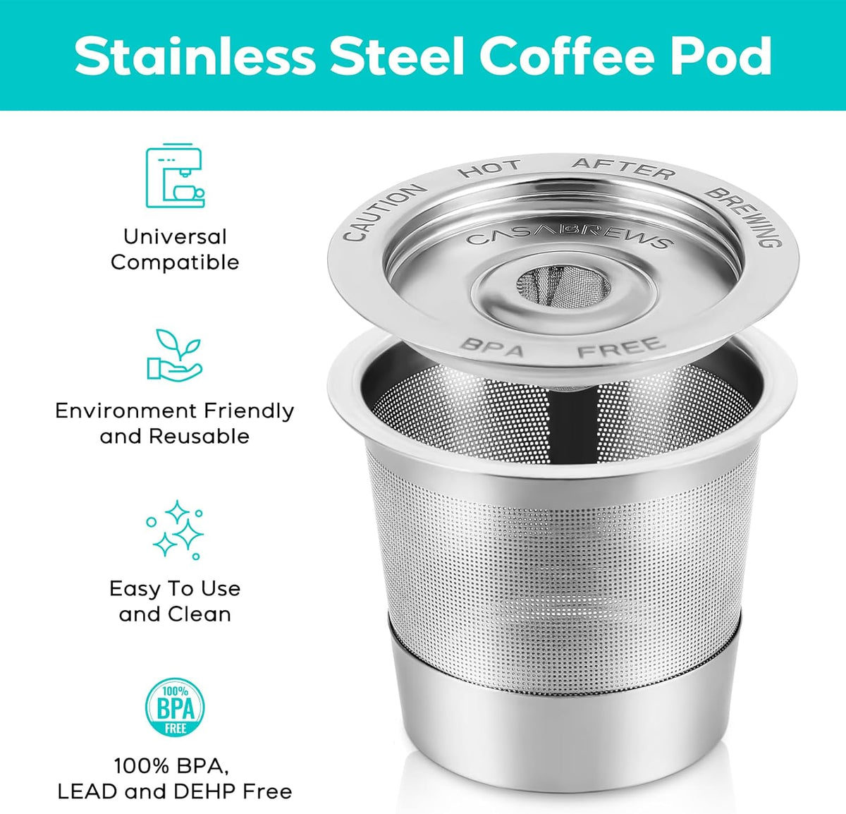 CASABREWS CASKF01 Reusable K Cups Coffee Pods for Keurig, Universal Stainless Steel Refillable Reusable K Cup Coffee Filters Compatible with Keurig 1.0 Coffee Machines, Eco-Friendly, BPA-Free