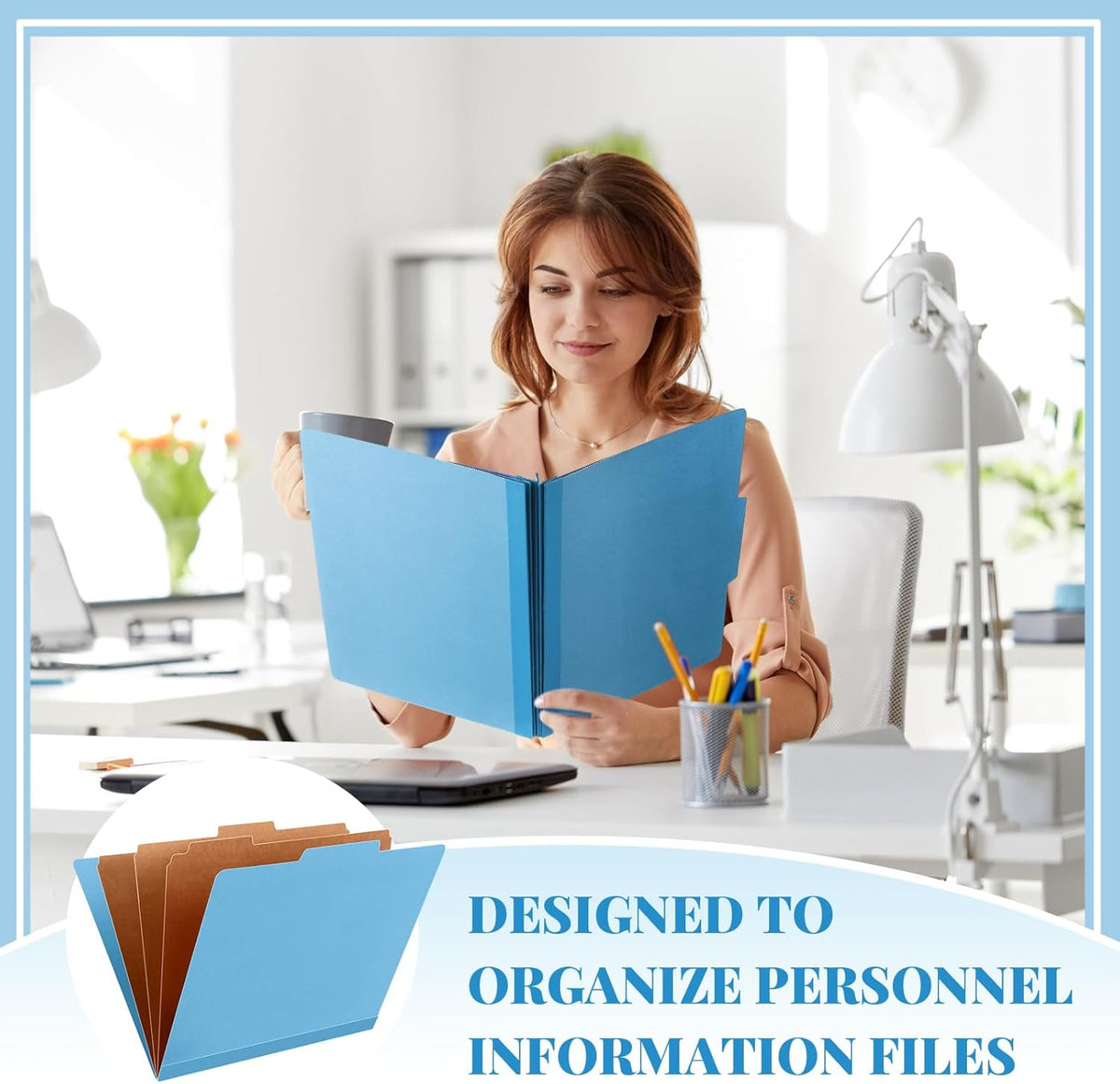 60 Pcs Classification Folders Letter Size, Back to School Supply for Teacher, Student, 3 Dividers Pressboard File Folder Bulk with 2 Fasteners, 3.5 Inch Expanding File Organizer (Blue)