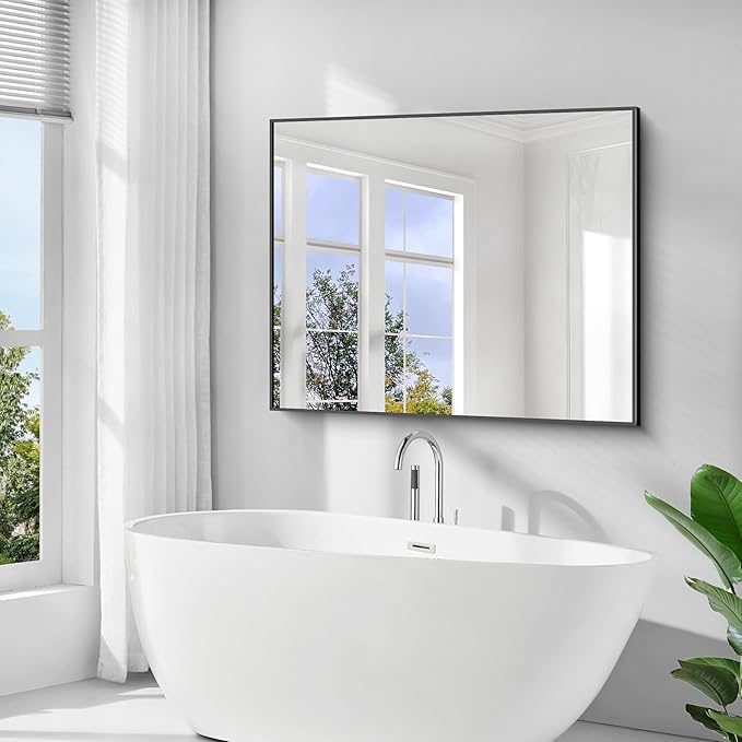 Bathroom Mirror,40x48 inch Bathroom Mirrors for Over Sink,Large Wall Mirror for Bathroom Wall Mounted Rectangle Mirrors,Black Vanity Mirror for Living Room,Bedroom Entryway,Horizontal/Vertical