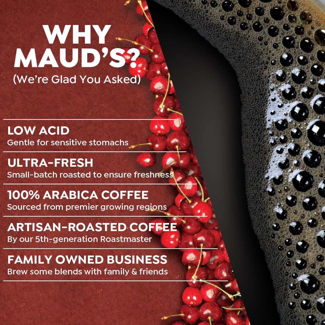 Maud's Cherry Flavored Coffee Pods, 18 ct, Medium Roast Flavored Coffee in Recyclable Single Serve Pods – 100% Arabica Beans, Compatible with Keurig K Cups Maker