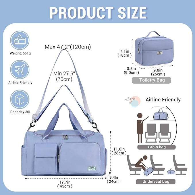 FIORETTO Women's Gym Duffle Bag with Shoes Compartment, 37L Capacity, Ideal for Travel, Gym, Sports, Duffel, Weekender