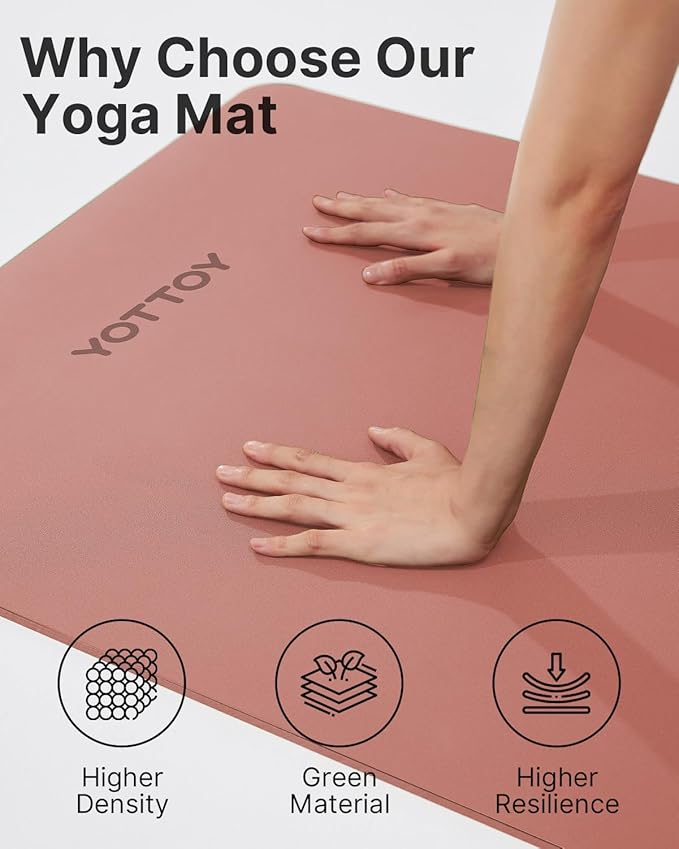 YOTTOY Yoga Mat,Non-Slip Hot Yoga Mat with Anti-Tear Design and Friendly Natural Rubber Mat with Strap and Bag