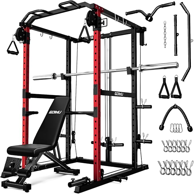 R1-V4 Power Cage Rack, 2000LB Squat Rack with Cable Crossover System, Multi-Function Weight Cage, Home Gym Workout Machine with More Training Attachments