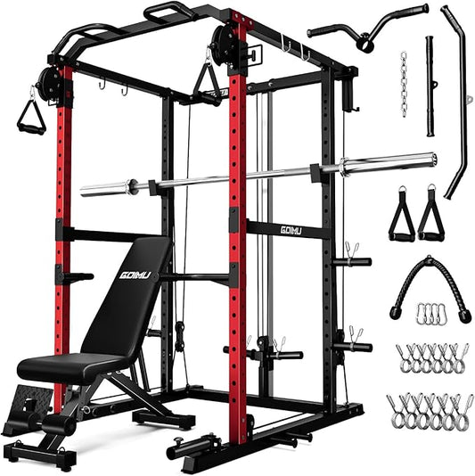 R1-V4 Power Cage Rack, 2000LB Squat Rack with Cable Crossover System, Multi-Function Weight Cage, Home Gym Workout Machine with More Training Attachments