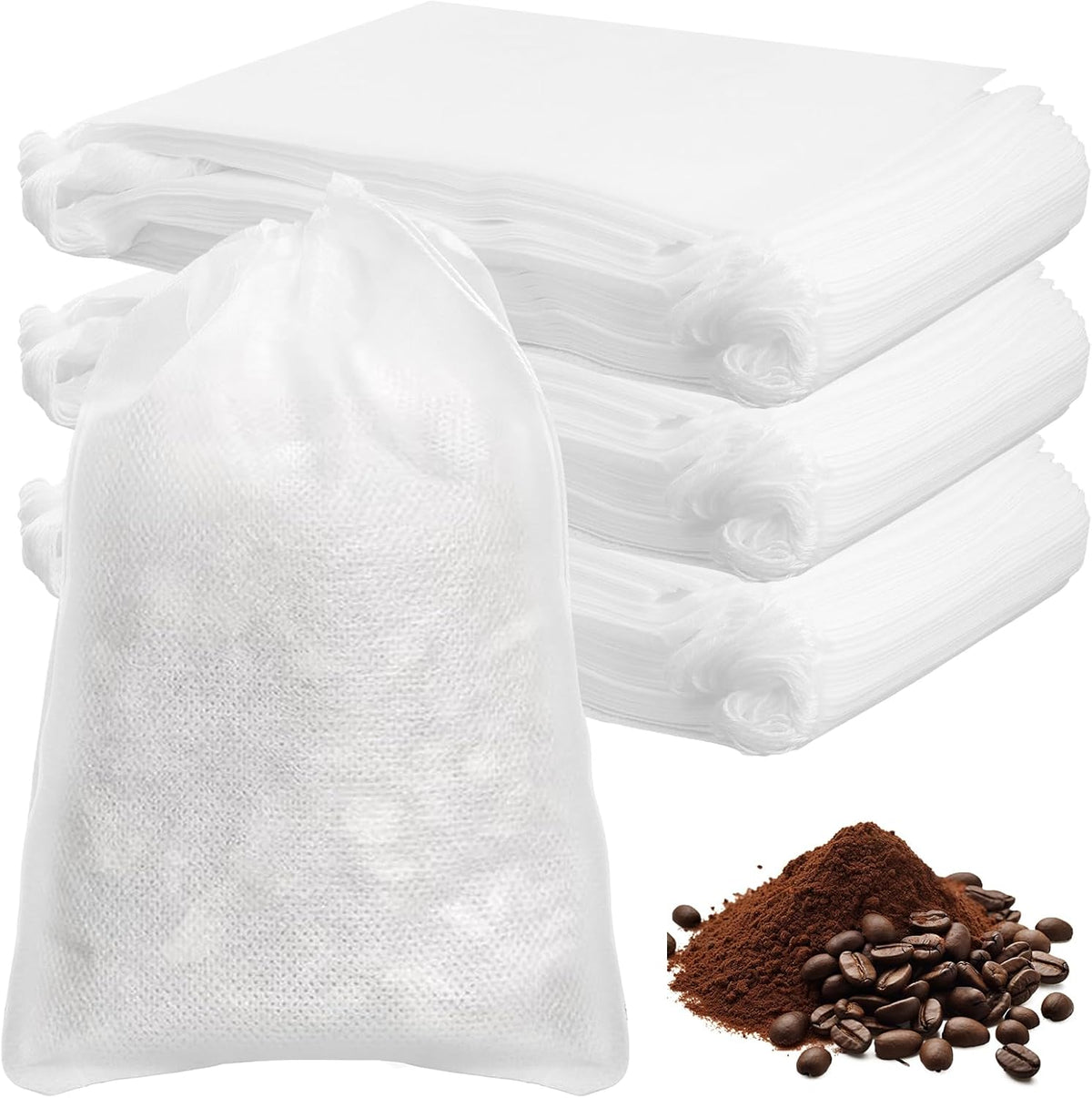 PINGEUI 300 PCS Cold Brew Bags, Coffee Filter Bags with Drawstring, White Fine Mesh Brewing Bags for Coffee, Tea