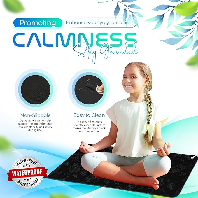 Grounding Mat for Feet, Chair & Yoga | Earthing Grounding Mat for Pain Anxiety Pain Relief, Inflammation | Spacious Grounding Pads for Sleep & Wellness | Includes Grounding Tester, Cable & Mat Tester