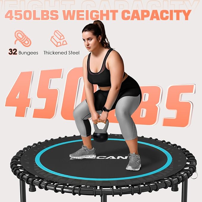 BCAN 40"/48" Rebounder Trampoline for Adult, 450/550LBS Fitness Trampoline with Bungees, Adjustable Handle, Stable & Quiet, Indoor Outdoor, Whole-Body Workout & Relaxation at Home for Women/Men