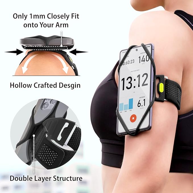 BONE Run Tie 2, Running Phone Holder, Skin-Friendly Silicone Sport Armband with Dual Layer Design for Heat-Dissipation, Workout Phone Carrier for Most Smartphone (L Arm Size/9.8-15.7 inches)