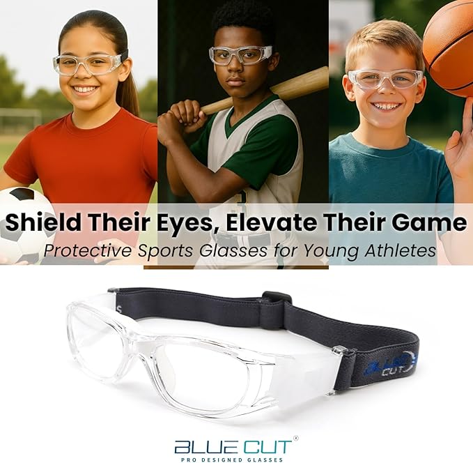 BLUE CUT Safety Basketball Goggles For Kids for Outdoor Sports Activities Anti Fog Replaceable to Prescription Lenses