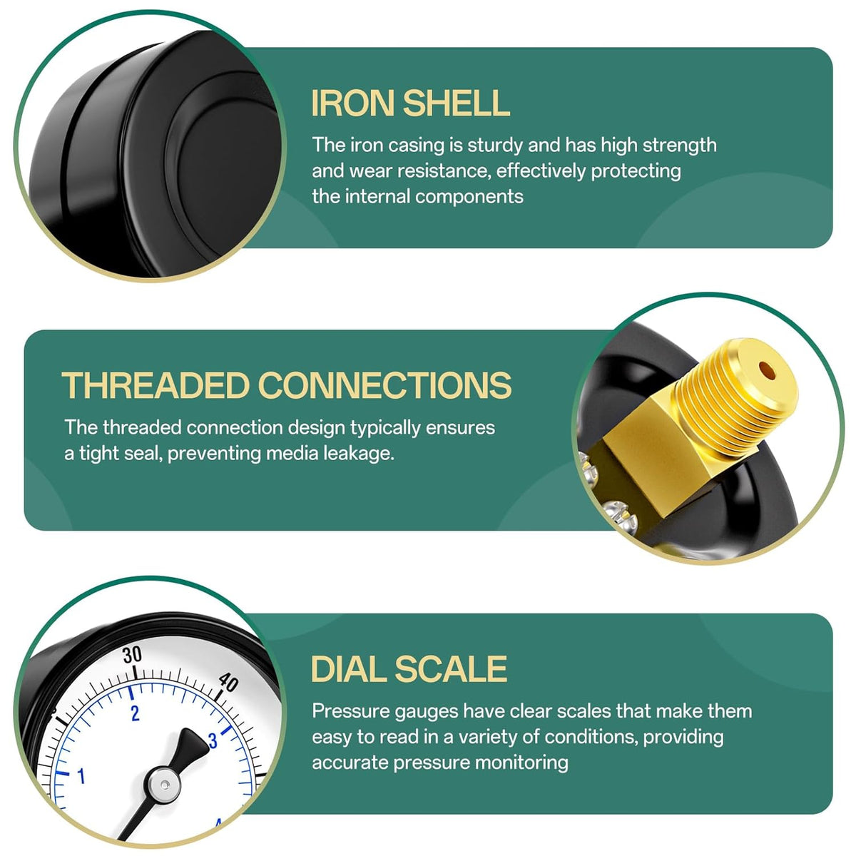 0-60psi Well Pump Pressure Gauge 1/4" NPT 2" Face Dial Size Back Mount, Multifunctional Practical Dry Pressure Gauge, for Water, Oil and Air Compressor