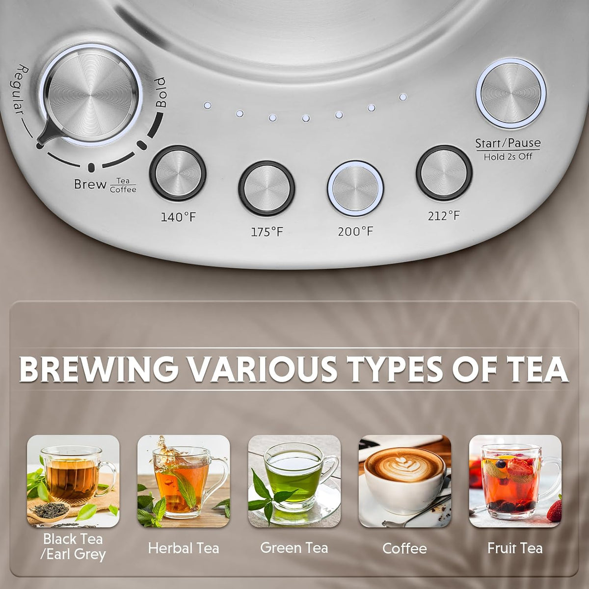 BUYDEEM K176 Tea Maker, Multifunctional Stainless Steel Electric Kettle for Tea and Coffee Brewing, Auto Keep Warm, 5 Flavor Controls, 1.5L