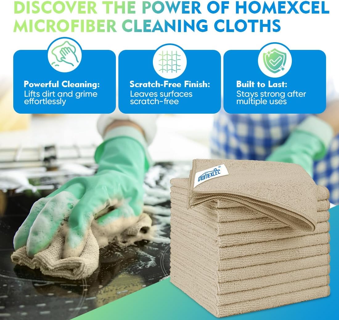 HOMEXCEL Microfiber Cleaning Cloth 6 Pack 12.5 x 12.5 inch Microfiber Towels for Cars Ultra Absorbent Car Washing Cloth Lint Free Streak Free Cleaning Rags for Car, Kitchen Window Brown
