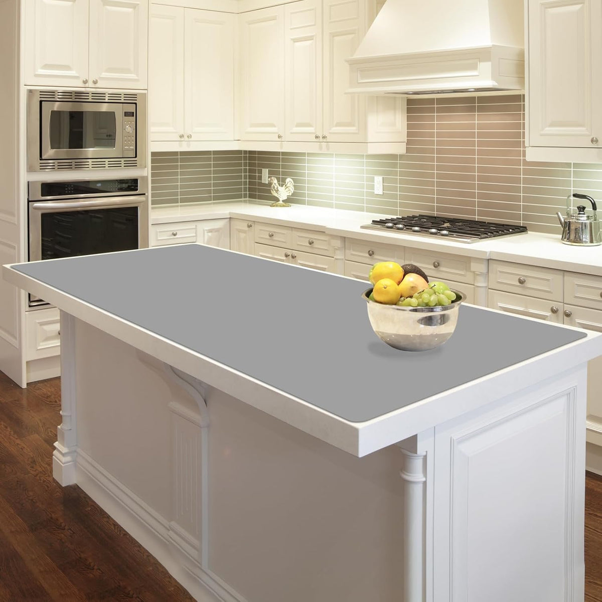 47.2"x23.6" Large Silicone Mat for Kitchen Counter, Heat Resistant Non-Slip Countertop Protector, Waterproof Silicone Craft Mat for Kitchen Island, Light Gray