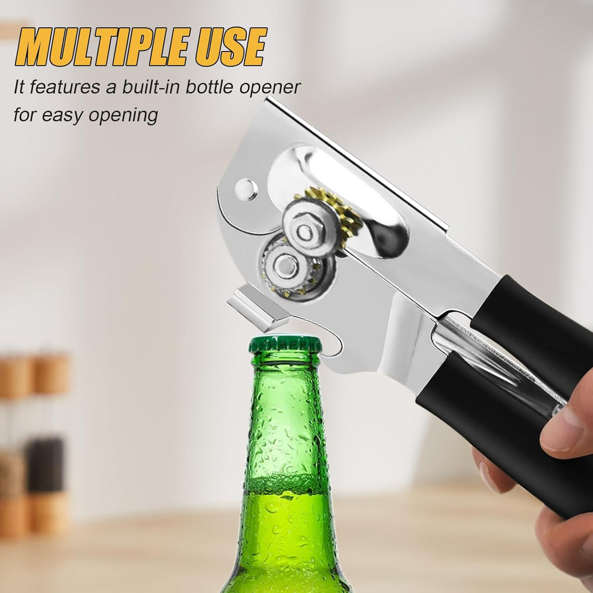Commercial Can Opener, ICEKATl Can Opener Manual Heavy Duty Easy for Big Cans with Magnet, Folding Hand Crank With Comfortable Long Handles