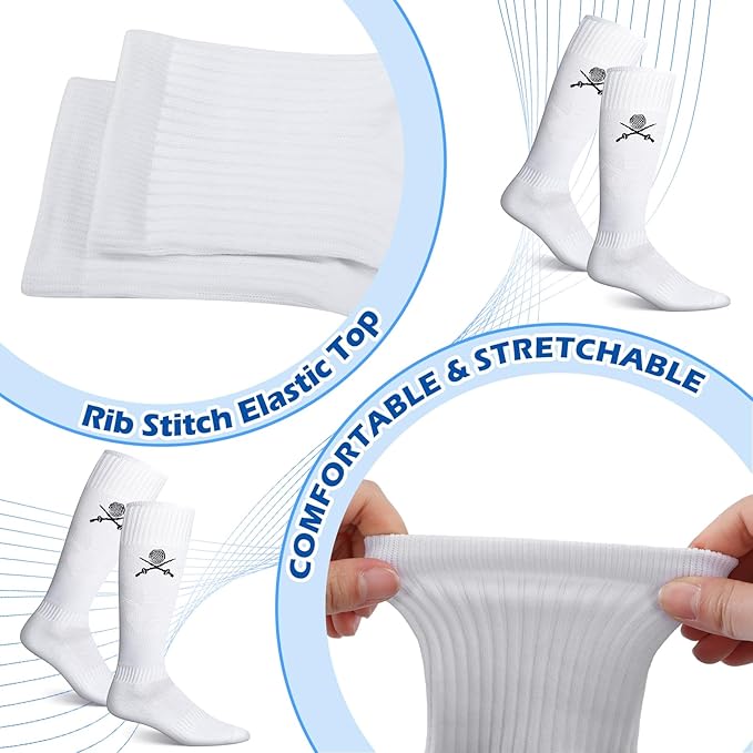 5 Pairs Fencing Socks for Epee Sabre and Foil White Cotton Knee High Socks Comfortable Support Athletic Stockings for Men Youth