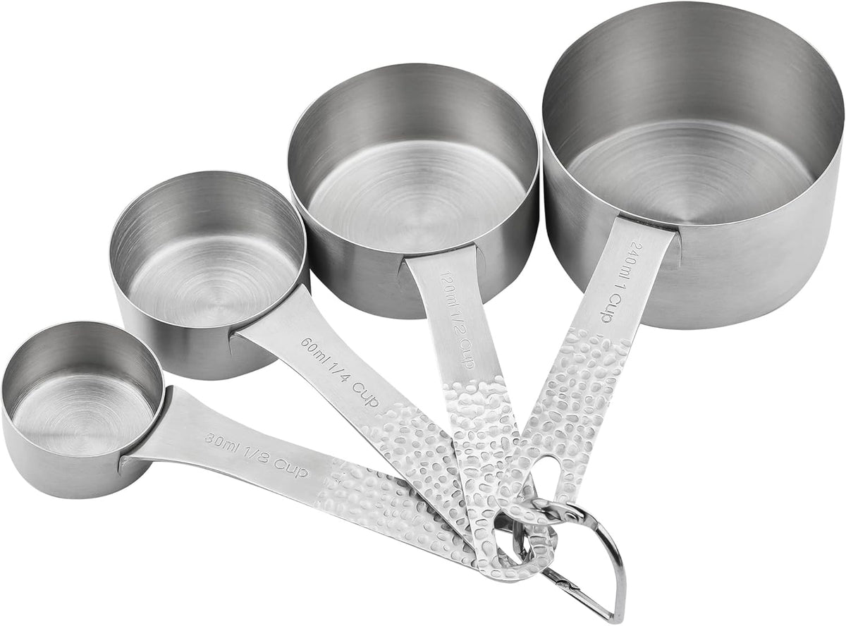 Measuring Cups and Spoons Set 10, 18/8 Stainless Steel Measuring Cups and Spoons Set for Baking & Kitchen, Metric & US Metal 4 Measuring Cups and 5 Measuring Spoons with 1 Leveler