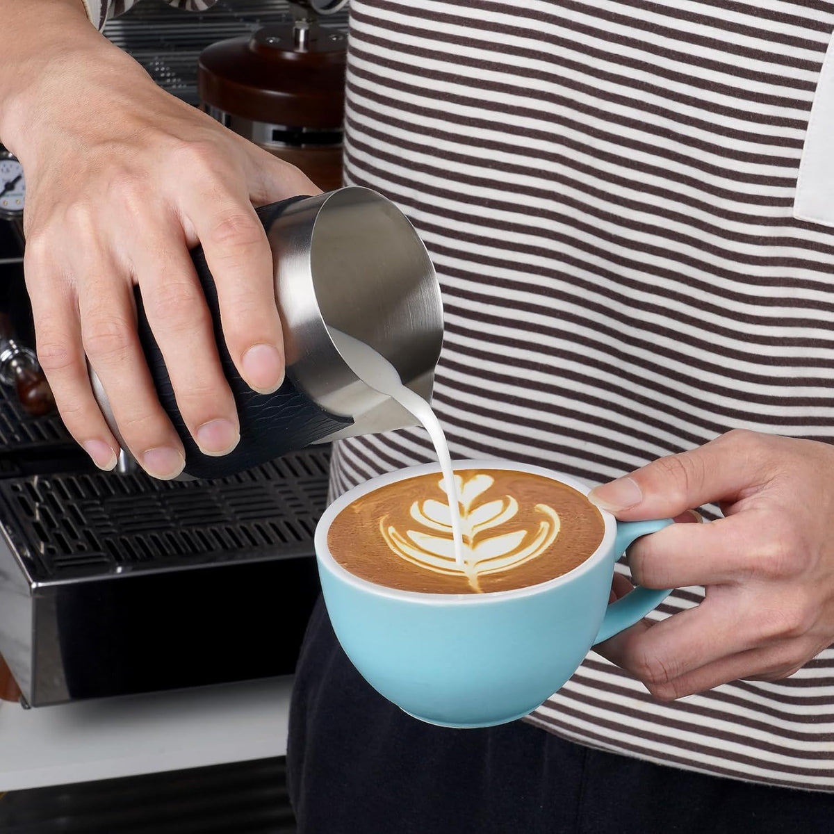 IKAPE Espresso Milk Pitcher, 15.04/450ml Milk Frothing Jug without Handle, Espresso Steaming Pitcher with Sharp Spout for Espresso Barista Tool(silver)