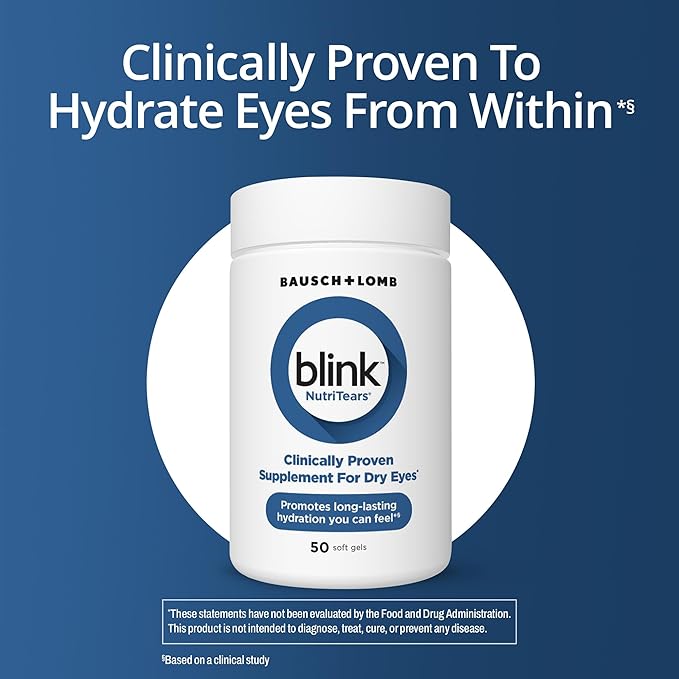 BLINK NutriTears Clinically Proven Supplement for Dry Eyes, 50 Softgels, Eye Care Supplement to Hydrate Eyes from Within for Long Lasting Relief You Can Feel