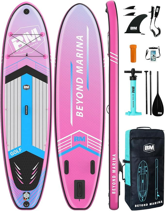 BM Paddle Board Inflatable Stand Up Paddle Board, SUP Paddleboard for Adult, Premium Accessories | Non-Slip EVA Deck & Foam Handles, Camera Mount, Double Action Pump, 85L Travel Backpack