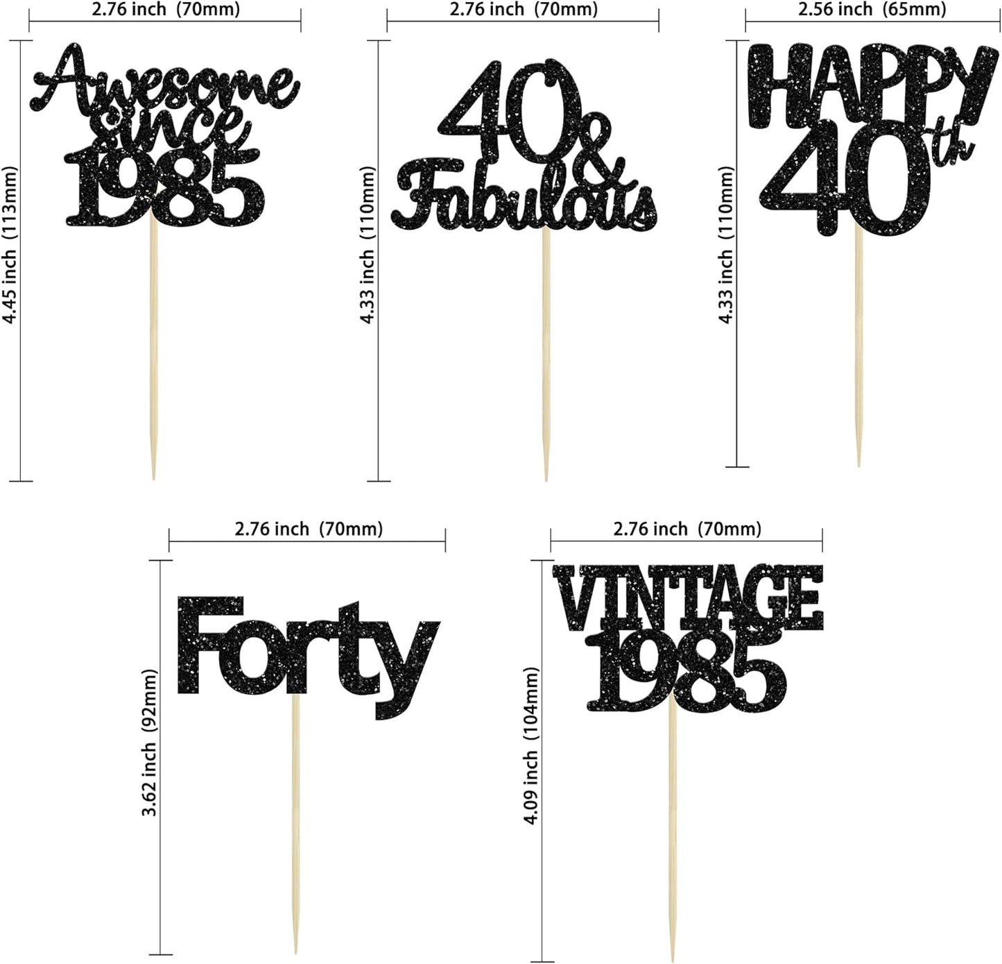 Gyufise 30Pcs Black Glitter Vintage 1985 Cupcake Toppers Awesome Since 1985 Cake Decorations Cheers to 40 Fabulous Forty Cupcake Picks 40th Birthday Wedding Anniversary Party Cake Decorations Supplies