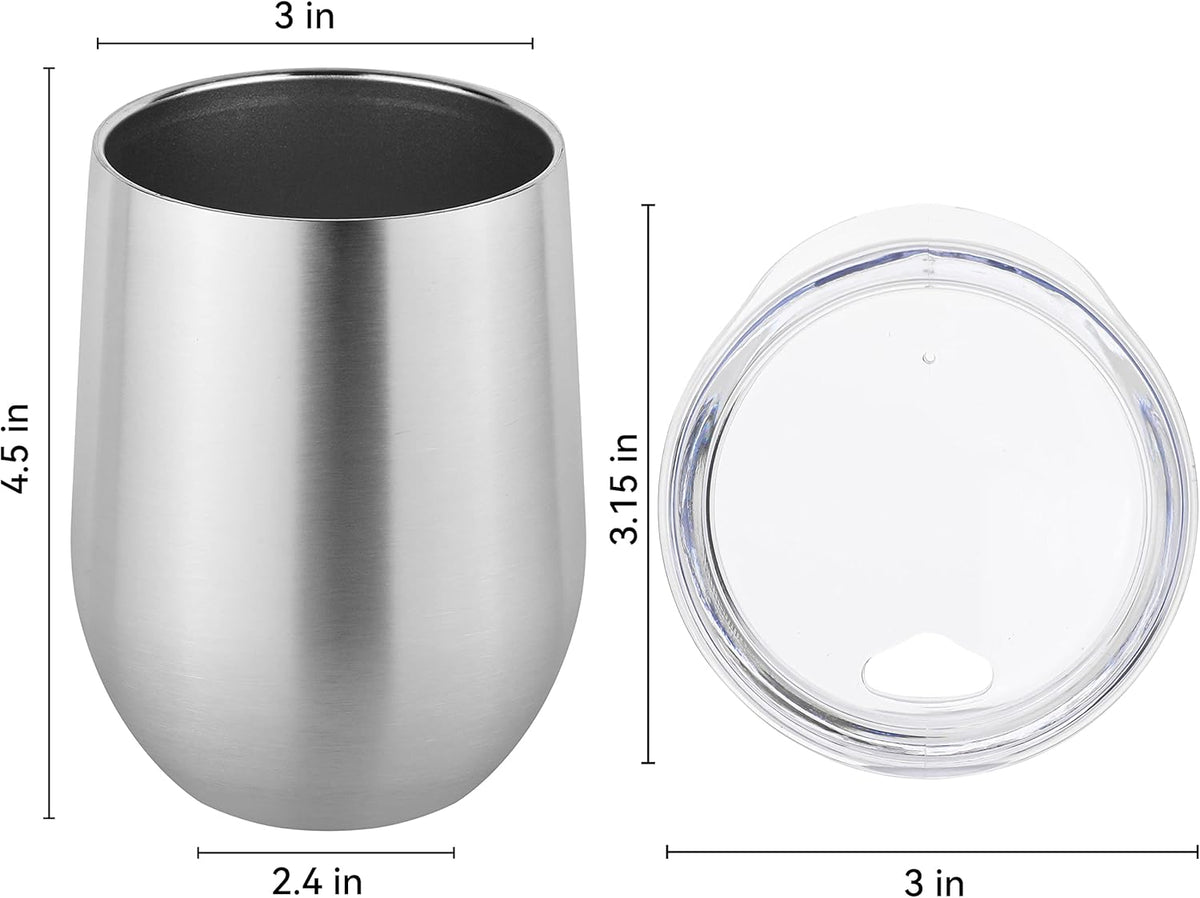 DOMICARE Stainless Steel Wine Tumbler Bulk with Lid, Personalized Insulated Tumblers Set, 12oz Travel Coffee Cups Pack of 1, Stainless steel