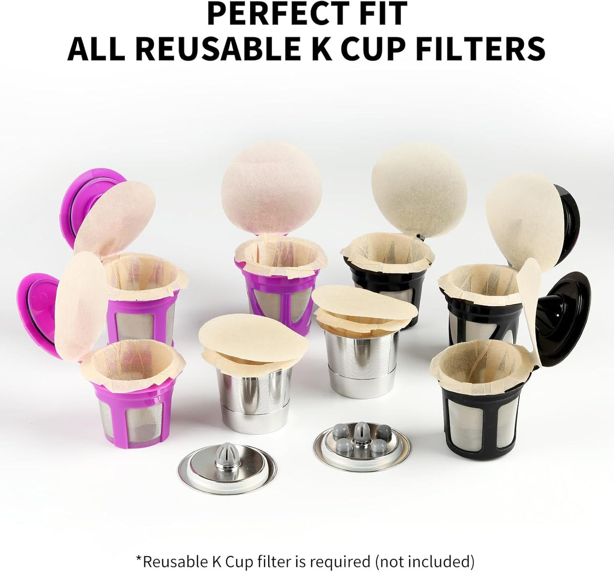 100 Count Fanativita K Cup Filters Disposable with Genius Lid Design, Fit All Reusable K Cups for Keurig (Unbleached)