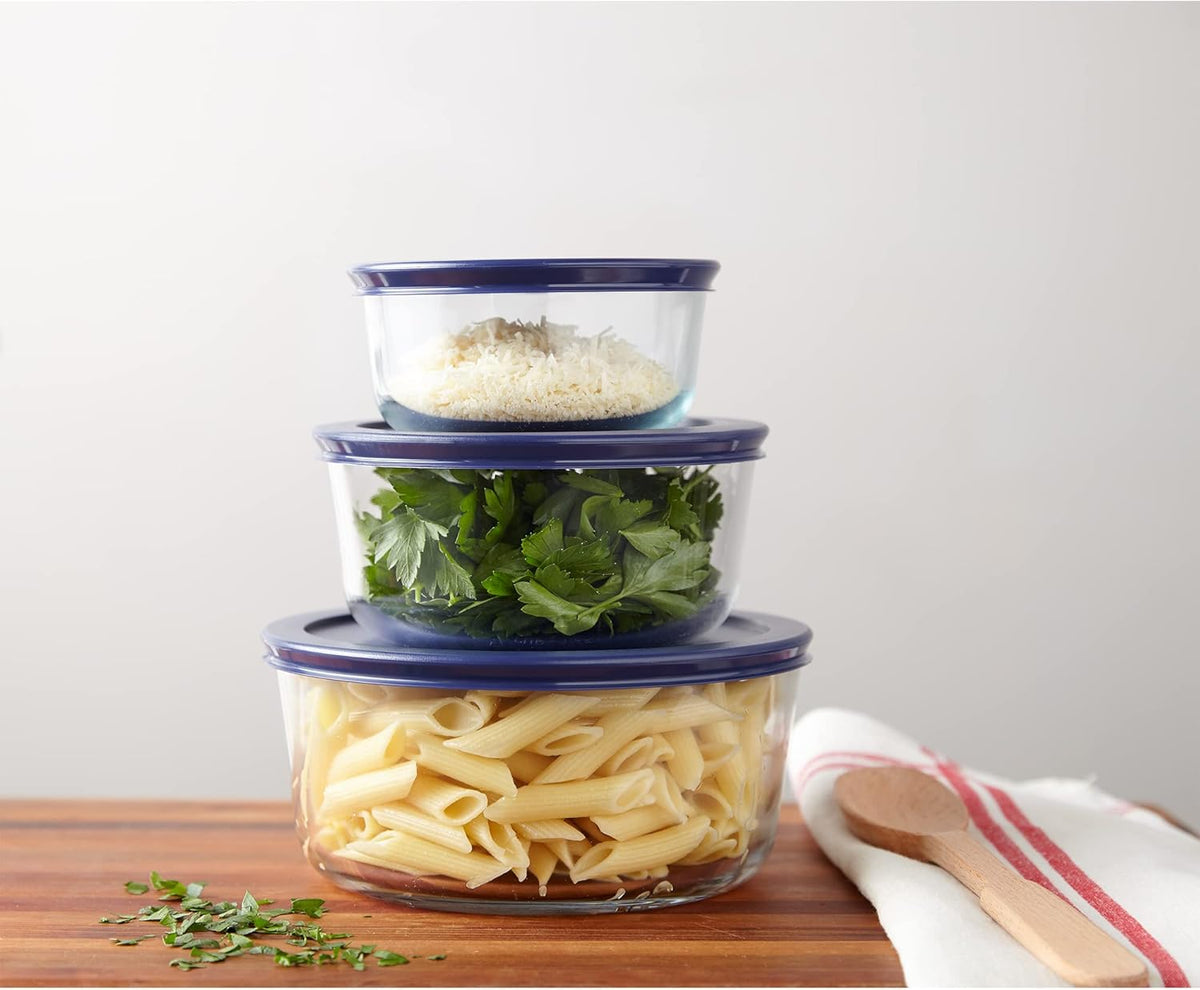 Pyrex Simply Store (3-Pack) Glass Food Storage Containers Set, (2, 4 & 7 Cup) Meal Prep Containers With BPA-Free Lids, Dishwasher & Microwave Safe