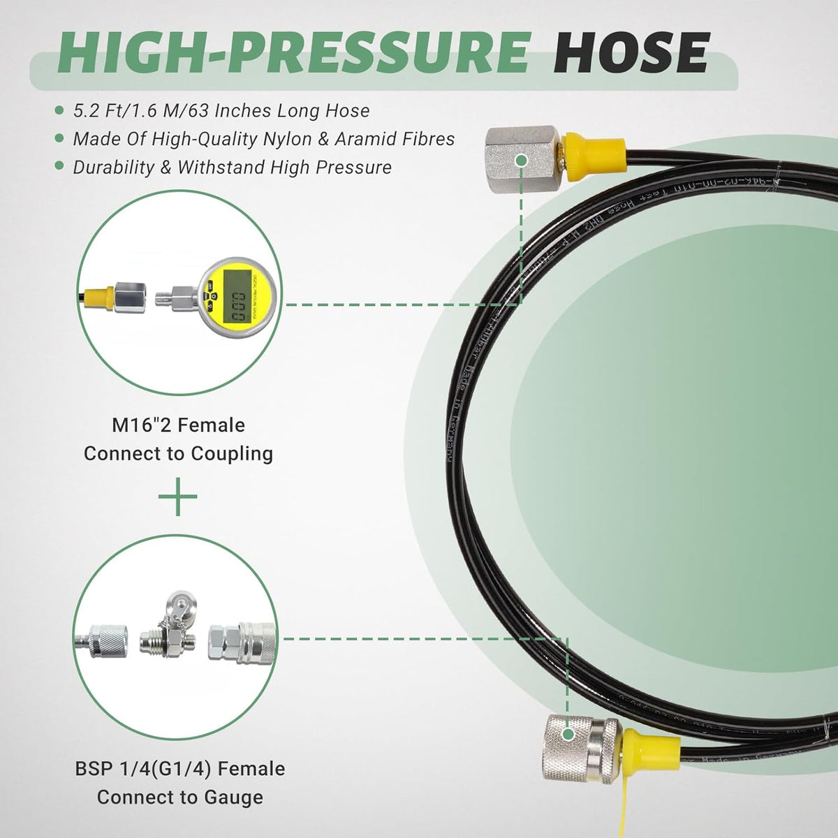 10000PSI Hydraulic Pressure Test Kit, 700BAR/70MPa Manometer Digital Pressure Gauge, Fit for USA Brand Excavator with 1*Gauge/1*Hose with M16*2 & G1/4 Female /2*Couplings/1*Silicone Protector