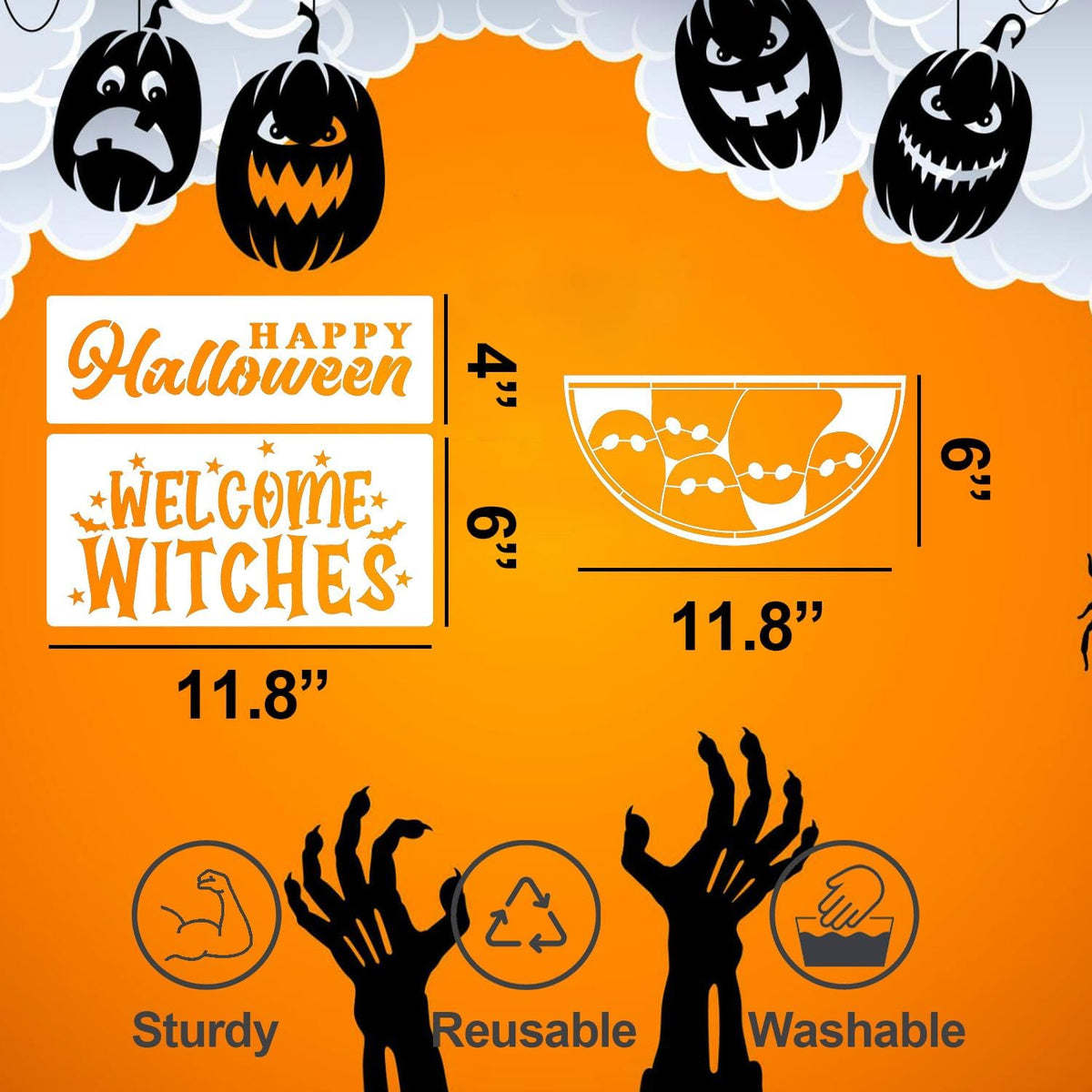 Halloween Stencils for Painting on Wood 12inch Large Halloween Stencil Hey Boo Witches Spider Bats Ghost Draw Templates for Porch Hanger Doormat Fabrics DIY Crafts Decor HW