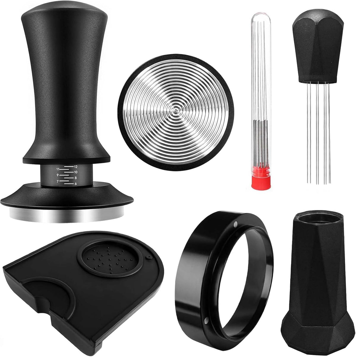 Espresso Tamper, Coffee Tamper with Espresso Distribution Tool, Espresso Tamper Mat, Espresso Dosing Funnel, Espresso Accessories, Wdt Tool Espresso, 51mm Espresso Tamper for Espresso Coffee Machine