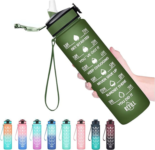Hyeta 32 oz Water Bottles with Times to Drink and Straw, Motivational Water Bottle with Time Marker, Leakproof, Drinking Sports Water Bottle for Fitness, Gym and Outdoor