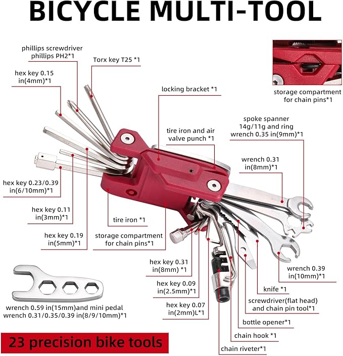 21 Bike Repair Multitool Kit with Carry Case, Portable Cycling Tool Kits (21 in 1), Bicycle Tools Kit Set with Allen Wrench, Chain Tool, Bicycle Spoke Wrench