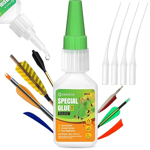 Arrow Fletching Glue, 30g Clear Fast-Dry Insert Adhesive for Arrow Vanes, Feathers & Fletching ??Super Bond Arrow Glue for Carbon, Aluminum & Wood Shafts, Waterproof & Precision Tip