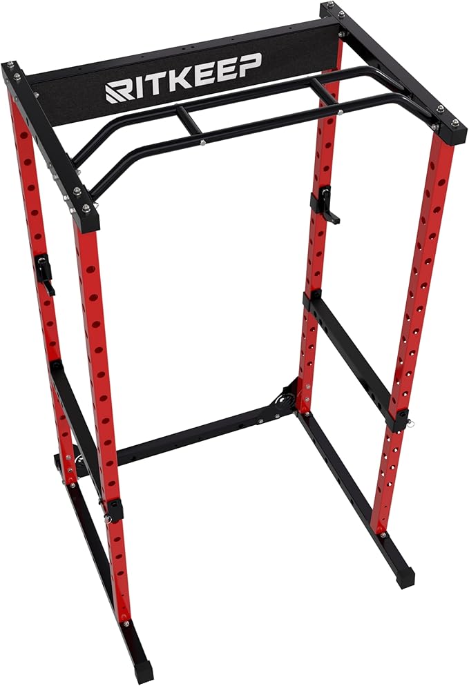 RitKeep Power Rack RMAX 2250 Multi-Function Power Cage for Strength Training - 1200lb Capacity Squat Rack with Multi-Grip Pull-Up Bar, Safety Bars, and J-Hook for Home Gym