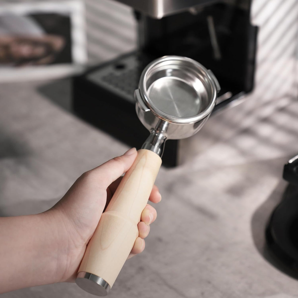 58mm Espresso Tool Kit for Gaggia Classic, Classic Pro, and Classic Pro Evo: Maple Bottomless Portafilter, Calibrated Tamper, Dosing Funnel with Puck Screen, and Adjustable Distributor