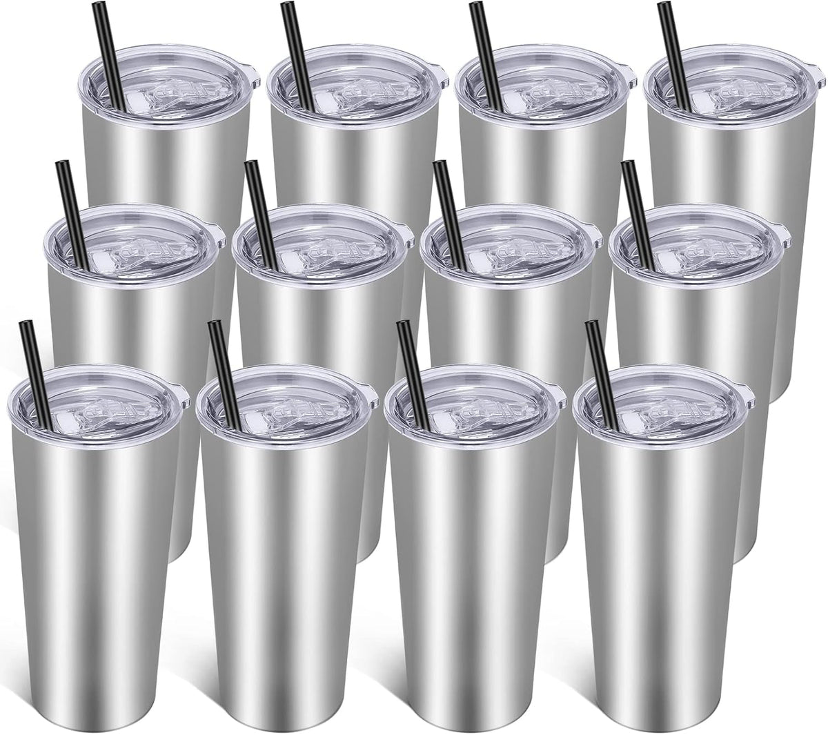 VEGOND 20oz Tumbler Bulk with Lid and Straw 12 Pack, Stainless Steel Vacuum Insulated Tumbler, Double Wall Coffee Cup Travel Mug, Stainless Steel