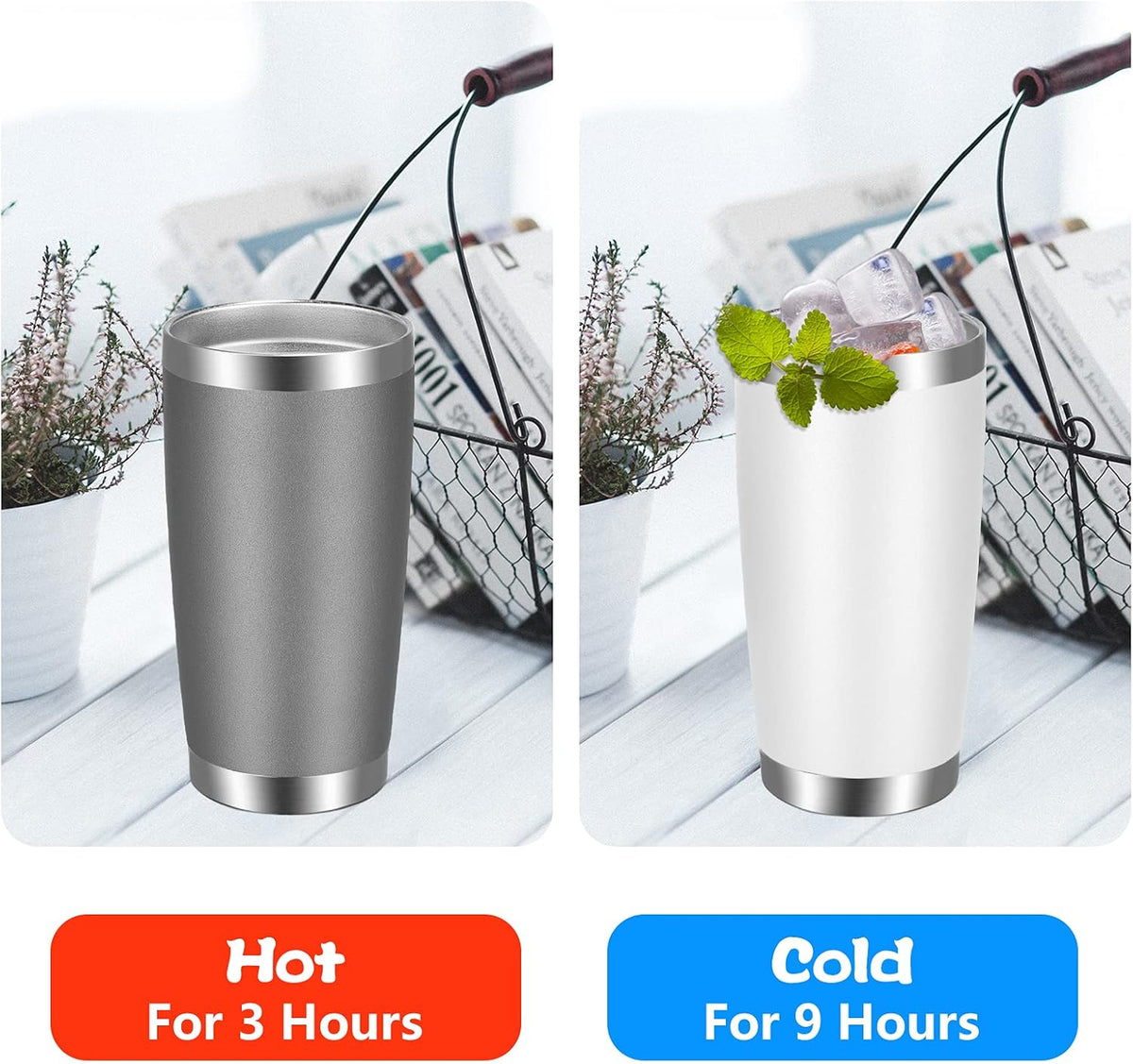 VEGOND 20oz Tumbler with Lid and Straw Stainless Steel Tumbler Cup Vacuum Insulated Double Wall Travel Coffee Mug Powder Coated Coffee Cup(White 1 Pack)