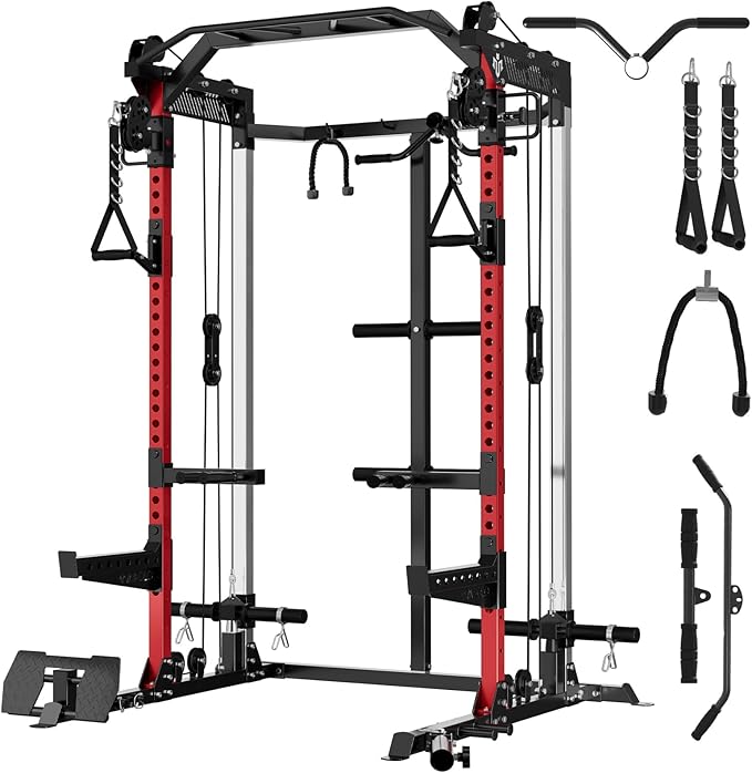 Mikolo Power Cage, 2000LB Power Rack with Independent Dual Pulley System, Multi-Function Home Gym Workout Machine for Cable Crossover