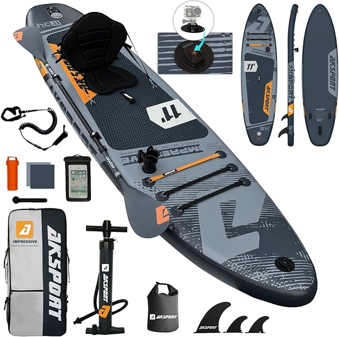 AKSPORT Inflatable Stand Up Paddle Board, SUP Board with All Accessories, Wide Stable Design, Non-Slip Deck, Inflatable Paddle Boards for Youth & Adult
