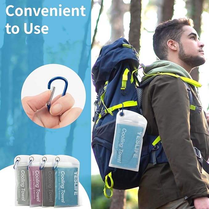 YESLIFE 4 Pack Cooling Towel 40"x12", Gym Towels for Men and Women, Soft Breathable Workout Towels for Yoga, Running, Sport, & More (Blue, Grey, Purple, Black)