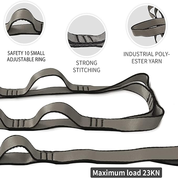 Aerial Yoga Hammock Daisy Chains Strap, Strong 22kN Adjustable with 10 Loops, No Stretch, Climbing Strap Nylon Chain Sling for Aerial Yoga,Swing, Hammock, Suspension, Exercise