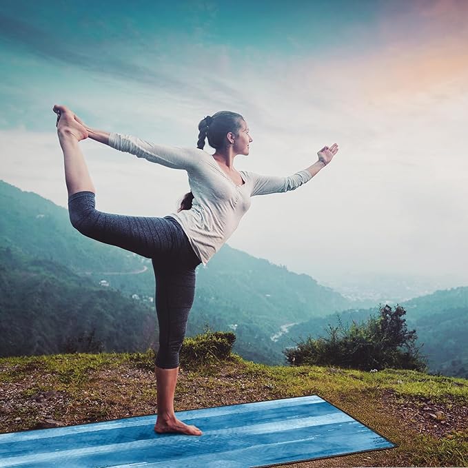 QiyI Yoga Mat Towel with Corner Pockets, Non Slip Sweat Absorbent Hot Yoga Towels, Soft Yoga Blankets with Travel Bag, Skidless Mat Cover for Workout, Gym, Fitness - 70"x26", Blue Tie Dye