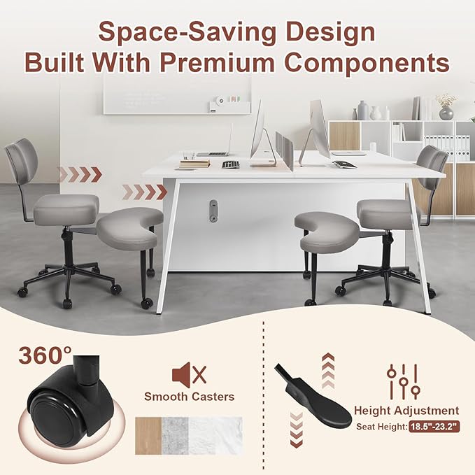 Meditation Chair Cross Legged ADHD Office Chair for Adults with Wheels Ergonomic Back Support and Leg Rest for Multi Position Criss Cross Sitting Kneeling and Yoga Height Adjustable, Leather Style