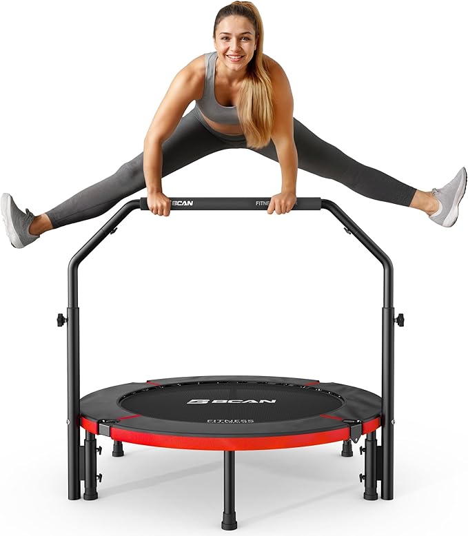 BCAN 40"/48" Foldable Mini Trampoline, Rebounder Trampoline for Adults, U/T Shape Adjustable Foam Handle, Exercise Rebounder for Adults Indoor/Garden Workout, Max Load 330lbs/440lbs
