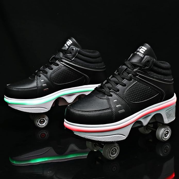 2-in-1 Roller Skates & Sneakers Unisex Retractable Wheels Outdoor Fun & Fitness Kick Roller Shoes