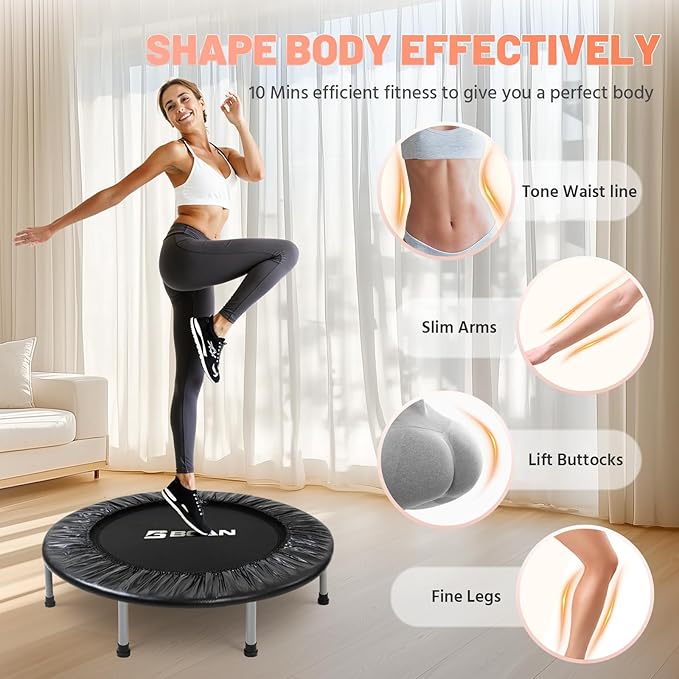 BCAN 38"/40''/48'' Foldable Mini Trampoline Fitness Trampoline with Safety Pad,Rebounder Exercise Trampoline for Adults Indoor/Garden Workout,Max Load 300lbs/440lbs