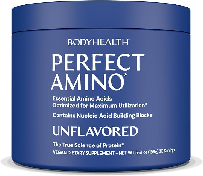 BodyHealth PerfectAmino Powder - BCAA and EAA Powder for Pre and Post Workout - Amino Acid Energy Drink for Men and Women to Support Lean Muscle and Recovery - Unflavored - 30 Servings