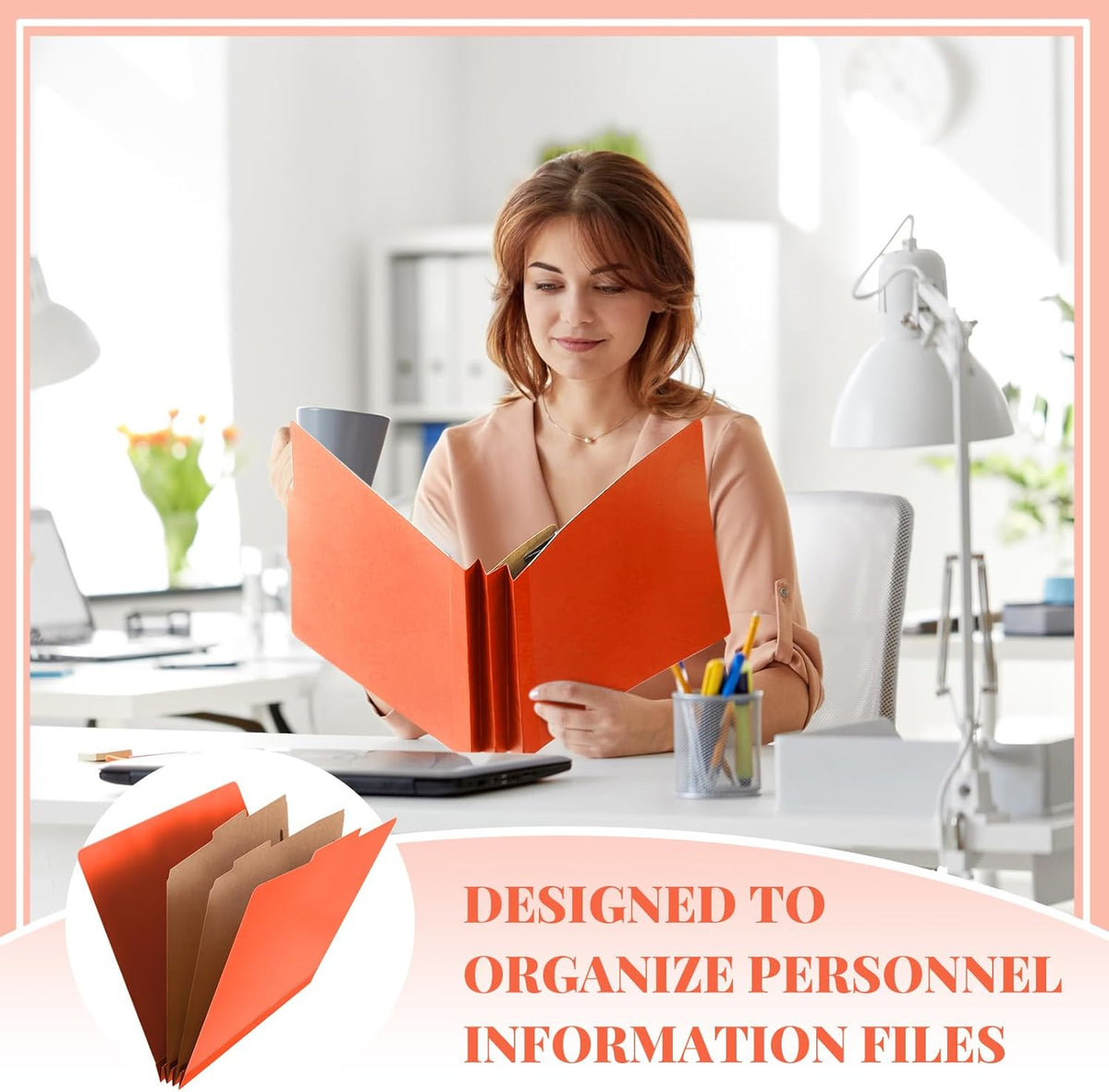 24 Pcs Classification Folders Letter Size Bulk - 2 Dividers Pressboard File Folder with 3. 5 Inch Expansion, 2 Prongs Fastener, Heavy Duty Office File Organizer for Teacher Medical (Orange)