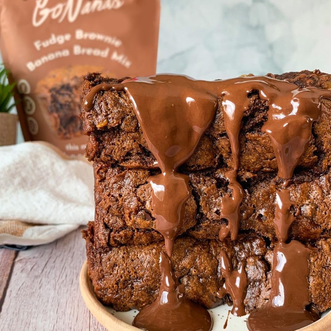 GoNanas Fudge Brownie Oat Flour Banana Bread Mix, Suitable for Plant Based Vegan Diets, Gluten Free Dairy Free Snacks, Healthy Snacks For Adults, Muffin Mix, Nut Free, Cupcakes Dessert, NON-GMO, 4pk